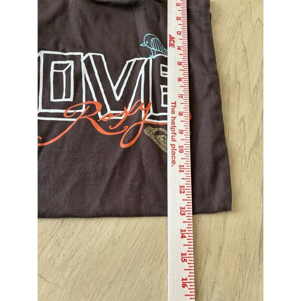 Vintage Y2K Roxy Canvas Tote Bag Brown LOVE Graphic Bird Surf Boho Skater
